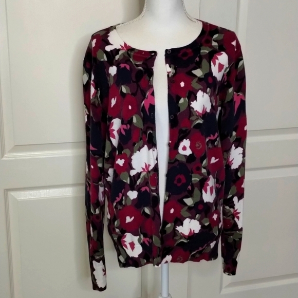 Merona women's large floral button cardigan pink/navy - Picture 1 of 10